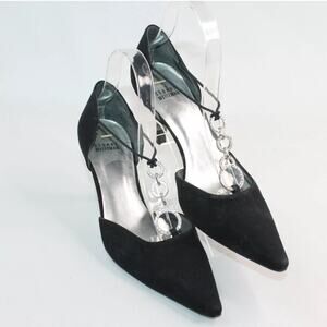 Stuart Weitzman Splendor Black Pointed Toe Pumps with Crystal Embellishment